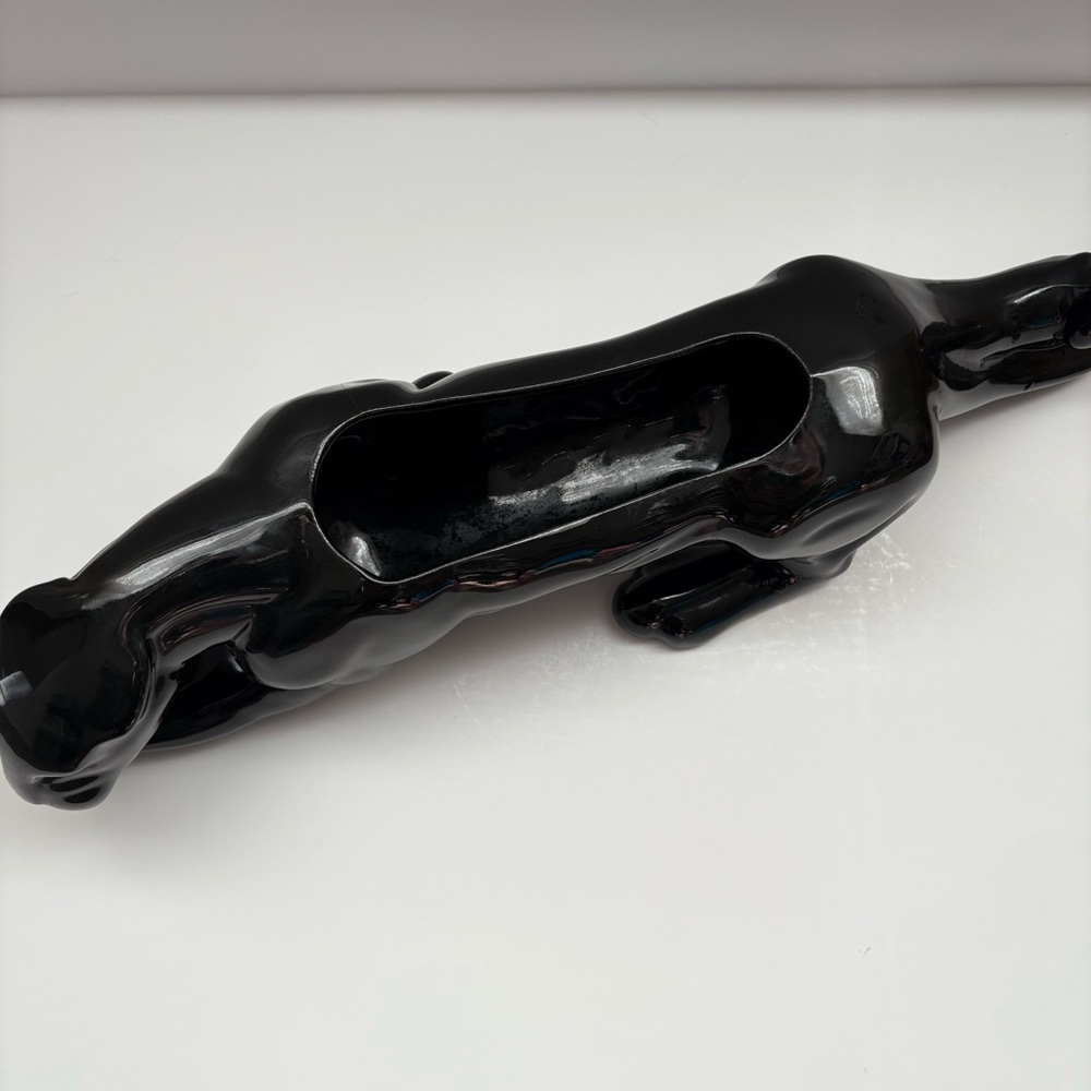 Vintage MCM Crouching Black Panther Planter Vase Statue 15.5” 1960s Kitschy - Picture 3 of 7